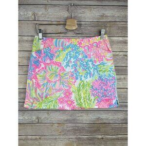 Lilly Pulitzer Size 2 Lovers Coral Marigold Skort Cotton Lined Short Shell Zip